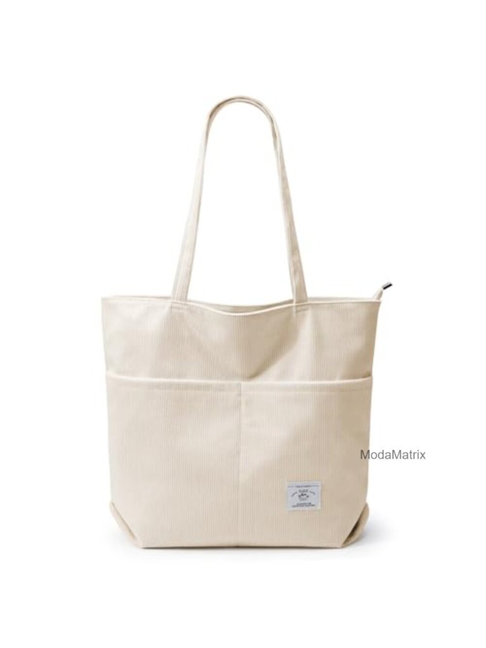 Corduroy Tote Bag Zipper Casual Shoulder Handbag Large Capacity Pockets